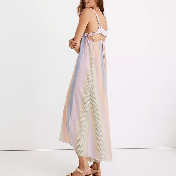 NWT Madewell Tie-Back Cover-Up Maxi Dress in Rainbow Stripe - Picture 4 of 9